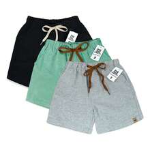 Set Of 3 Premium Linen Shorts For Children And Teens, Bermuda Style, Sizes 2-16 - 黑/綠 - 查看 1