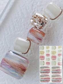 3D Gradient Tie Dye Toe Nail Stickers With Shiny Gold Foil Shell Design, 22pcs/Set Nails - Multicolor - View 1