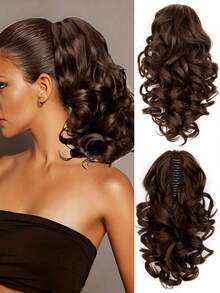 12-Inch Synthetic Fiber Wavy Ponytail Hairpiece, Natural Looking Clip-On Short Ponytail Wig, Fashion Hair Accessory, Elegant Hair Clip, Suitable For Autumn And Winter - Multicolor - View 16