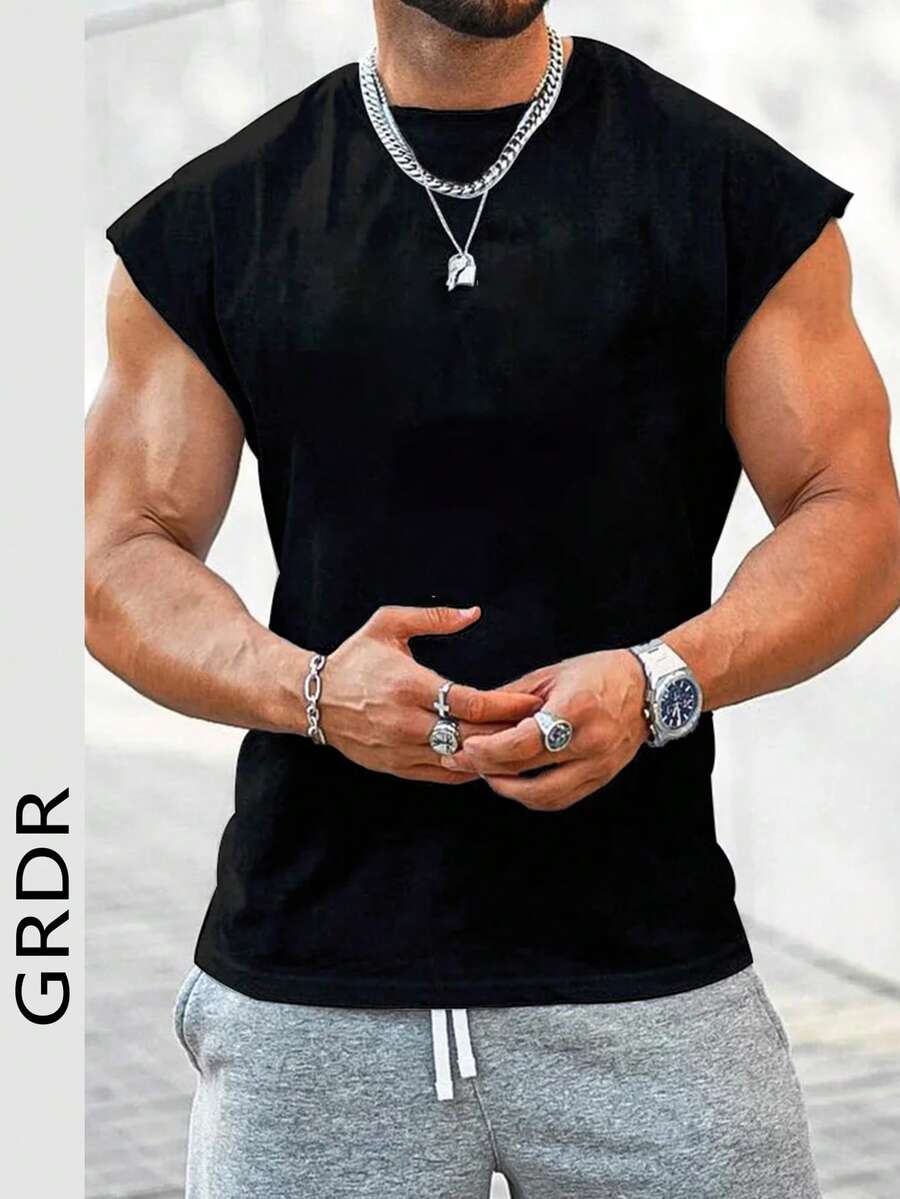 GRDR Men's Summer Casual Loose Fit Crew Neck Tank Top, Fashionable & Versatile - Black - View 1