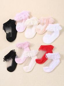10/5/1 双婴儿蕾丝透明短袜。这款可爱的公主风短袜专为婴幼儿设计，舒适透气，夏季穿着凉爽。时尚百搭，适合 0-3 岁女婴。婴儿袜。 - 彩色 - 查看 8