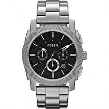 Fossil FS4776 Men's Chronograph Watch, Stainless Steel Strap, Black Dial, Date Display - Silver - View 1