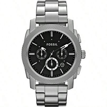 Fossil FS4776 Men's Chronograph Watch, Stainless Steel Strap, Black Dial, Date Display