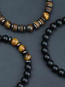 diffone 3 Pcs/Set 8mm Stone Beads Handmade Bracelet Antique Wooden For Men Wristband Jewelry Men - 3-piece Beaded Bracelet Set - View 6