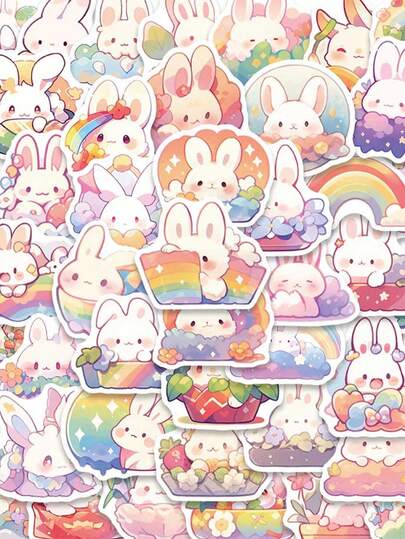 50 buc desene animate curcubeu iepure autocolant drăguț amuzant Decal pentru telefon carcasă laptop album chitară skateboard DIY Decal autocolant decorativ PVC HD imprimare