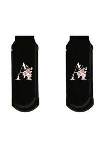 高级黑色可折叠多功能迷你化妆刷，带气垫，印有A~Z花卉字母，按摩梳带镜子，可拆卸 - 黑色 - 查看 37