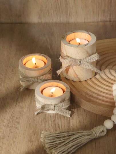 1/3件装木质茶蜡烛台，木质供奉茶蜡烛台，适用于婚礼生日中心装饰，也适用于桌面摆放，适合乡村风格家居装饰（不含蜡烛），毕业礼物