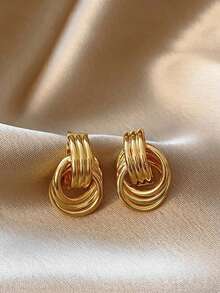 18K镀金不锈钢耳环，316L低过敏性耳钉，优雅迷人设计，适合日常佩戴、节日、度假或派对等场合。 - 金色 - 查看 2