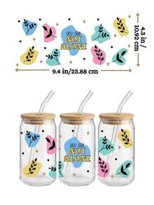 4pcs/Set Mental Health Matters UV DTF Transfer Stickers For 16oz Libbey Glass Cups (9.4x4.3in), Self Care Love Positive Affirmations Waterproof Wraps, Inspirational Therapist Gift Decals No Heat Needed - Mental Health 02 - View 5