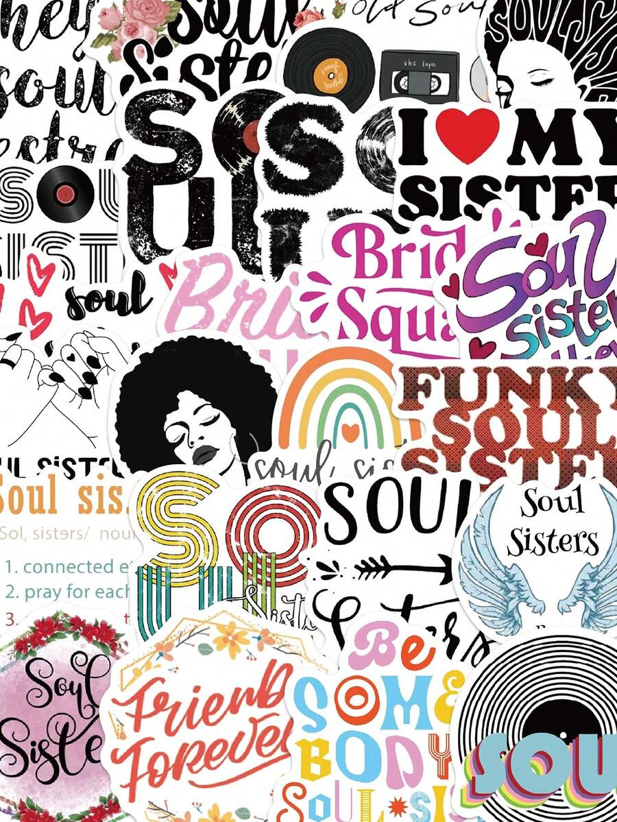 SCXXBSW 50 pezzi Adesivi "Sorella d'anima", regalo per le vacanze, decorazione per feste, ricompensa per la classe, regalo di compleanno, adesivi decorativi per quaderni, bagagli, chitarre, borracce, custodie per telefono, fai da te - A - Visualizzare 1