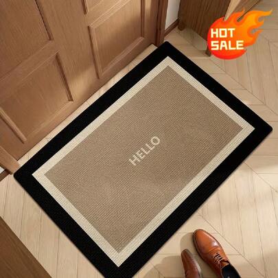1PC Rectangular Border Design Silicon Algae Mud Bath Mat - Quick Dry Absorbent Surface With "HELLO" Letter Print, Non-Slip Rubber Backing For Bathroom Shower Toilet Or Kitchen. Elegant Home Decor | Modern Minimalist Style | High-Density Silicon Algae Material | Easy Clean & Water Resistant | Perfect For Fall Winter Holiday Season