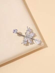 1pc Fashionable Titanium Butterfly Navel Ring, Suitable For Daily Wear - Silver - View 5