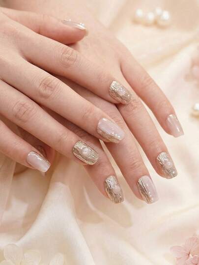 10Pcs Cat Eye Press On Nails,Xs S M Short Square Summer Gold Fake Nails 3D Pearl Butterfly Rhinestones Design Full Cover Artificial Glue On Nails Glitter False Nails Cute Stick On Nails For Women