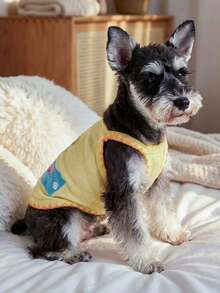 PETCIRCLE 1件宠物狗衣服，室内外皆宜，欧美韩风，适合贵宾犬、泰迪犬、小型犬和幼犬，休闲可爱舒适波点背心 - 黄色 - 黃色 - 查看 2