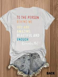 Empowering Message T-Shirt: 'You Matter' & 'to The Person Behind Me' - Inspirational, Colorful Print For Casual Attire - Perfect For Gift Or Self-Love - Cotton Tee, Double-Sided Print - 白色 - 查看 3