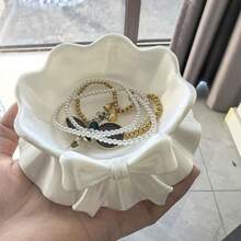 3D打印白色蝴蝶结首饰托盘兼笔筒 | 可爱美观的桌面收纳盒，可放置戒指、钥匙、小饰品、化妆工具和摆件 - 乳白色 - 查看 8