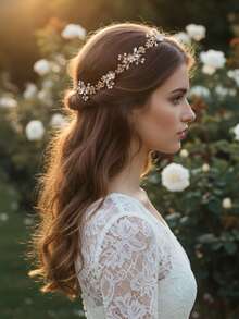 1 chiếc Dây cài tóc trang trí hoa lá Fairycore - Phụ kiện cài tóc cô dâu phong cách Bohemian lãng mạn đính ngọc trai giả cho đám cưới, tiệc tùng và kỳ nghỉ. - Vàng - Xem 5