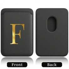 弹性 Magsafe 卡包，弹性皮革磁吸手机壳，内置磁铁，磁吸式手机套，适用于 Apple 12/13/14/15/16 Pro Max 和 Magsafe 手机壳，A-Z 字母图案 - 黑色 - 查看 17