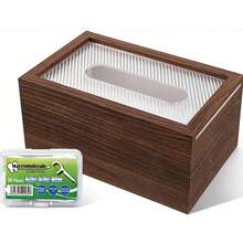 Caja de pañuelos de lujo con diseño de grano de madera, cubierta transparente, soporte para pañuelos de papel de mesa de té de sala de estar - Multicolor - Ver 10