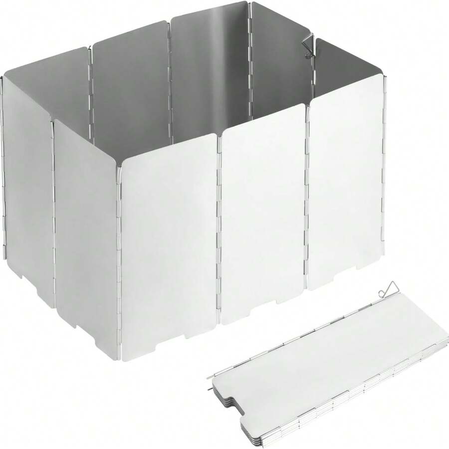 10pcs/12pcs/14pcs/16pcs Windshield Plates, Camping Stove Windshield, Insulation Plate Windshield, Stainless Steel Foldable Outdoor Windscreen With Drawstring Bag - Silver - View 1