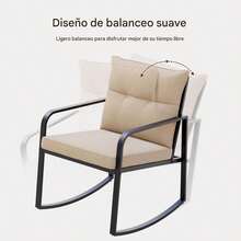 Juego de bistró mecedor de 3 piezas, muebles de patio de acero negro, juego de sillas de porche con mesa de centro de vidrio y cojín de respaldo, para balcón, jardín, terraza y patio trasero - Albaricoque - Ver 4