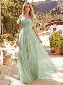 EVERPRETTY Elegant Shiny Olive Green Bridesmaid Dress, Backless Design Suitable For Wedding Guests, Formal And Semi-Formal Occasions In Summer - Mint Green - View 11