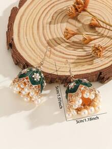 1 Pair Fashionable Earrings, Elegant Bohemian Style Rhinestone Carved Flower Design, Faux Pearl Tassel Drop Jhumki Earrings, Suitable For Women & Girls Daily Wear, Festivals, Weddings And Parties/Jewelry Gift - Classic - View 3