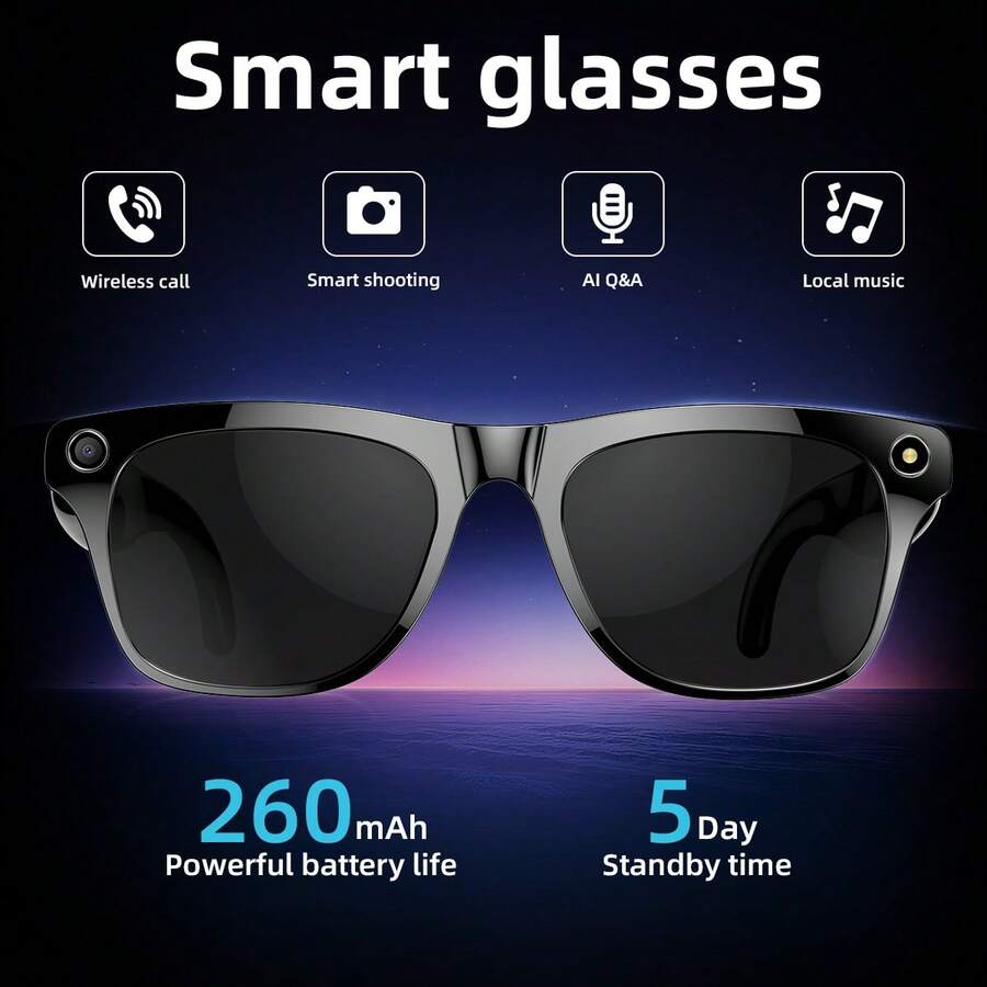 2026 New Smart Glasses With Advanced Speakers, Real-Time Translation Function, Capture Memorable Moments, 260mAh Long-Lasting Battery, Featherlight And Fashionable Design - Multicolor - View 1