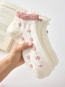 5 đôi tất ngắn nữ màu trắng và hồng họa tiết hoa xếp nếp dễ thương, tất cổ chân thoáng khí bằng lưới tối giản, phù hợp cho mọi mùa. - Nhiều màu - Xem 10