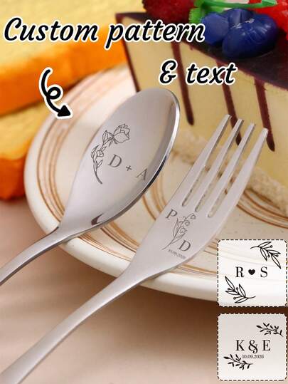 Custom Text Stainless Steel Cutlery Set, Personalized Fork & Spoon For Wedding, Thoughtful Customized Dining Gift For Bridal Shower, Elegant Customizable Tableware For Engagement, Perfect Romantic Present For Couples, Stylish Utensils For Special Occasions, Souvenir