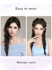 18 Inch Women Synthetic Fiber Ponytail, Including Low Ponytail, Double Ponytail, High Ponytail, Long Twist Braid, Side Single Ponytail, Twist Boxer Braid, Suitable For Daily Wear - Dark Brown - View 6