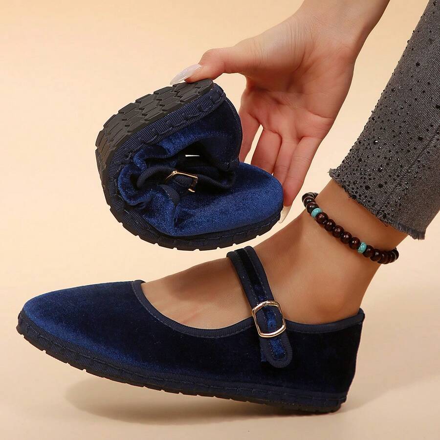 Women's Flat Canvas Slip-On Shoes, Soft Sole Dance Shoes, Mother Shoes, Casual Mary Jane Shoes - Royal Blue - View 1