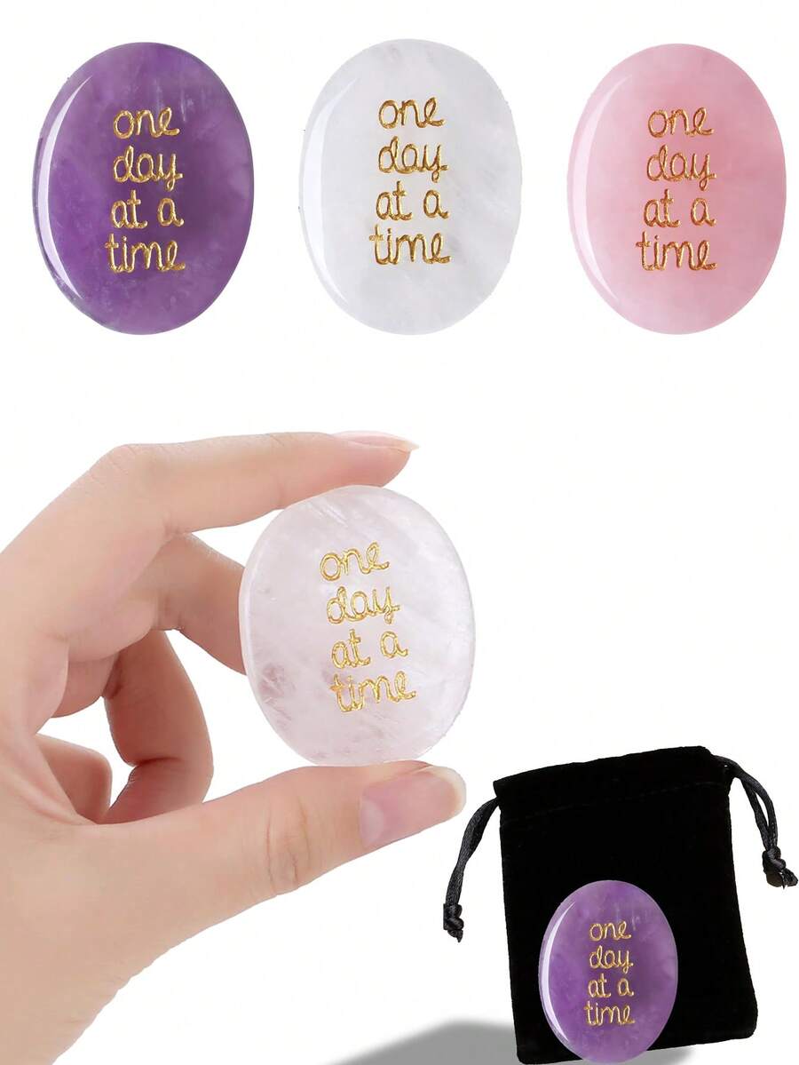 Rose Quartz Calming Crystal Stones, Gift To Relieve Anxiety And Promote Contemplation, Ideal Valentine's Day Gift For Beloved Lady - One Day at a Time - View 1