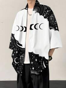 Mysterious Moon & Star Style Black-White Moon & Star Print Men's Loose Kimono Cardigan - Nhiều màu - Xem 2