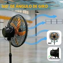 Ventilador Oscilante Portátil con Base de Alta Velocidad y Altura Ajustable, 5 Páginas de Plástico para Uso en Hogar, Oficina y Exteriores - Naranja - Ver 4