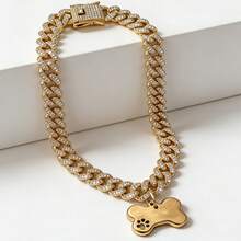 2 chiếc vòng cổ sang trọng phong cách Hip Hop cho chó, mặt dây chuyền hình xương bằng thép không gỉ đính đá, vòng cổ dây xích kiểu thời trang cho thú cưng, thích hợp đeo hàng ngày. - Nhiều màu - Xem 3