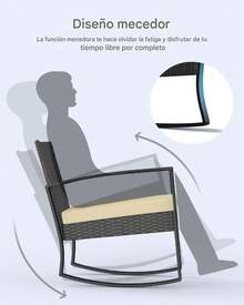 Juego de 3 piezas de muebles de porche, mecedora de patio, conjunto de bistró, sillas de patio al aire libre, conjuntos de conversación de ratán con mesa de centro para porche delantero, jardín, balcón, patio trasero, junto a la piscina. - Albaricoque - Ver 5