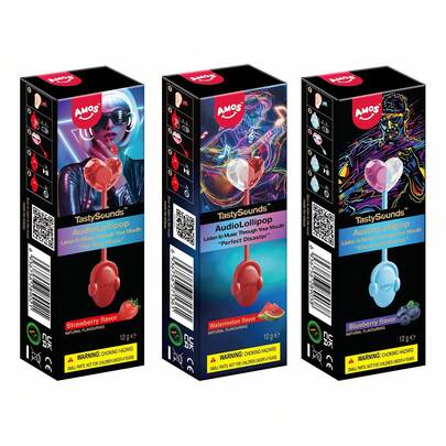 AMOS TastySounds Sugar Free Natural Fruit (Strawberry&Blueberry&Watermelo) Flavor Music Lollipop Candy - Individually Wrapped Perfect Party Gift