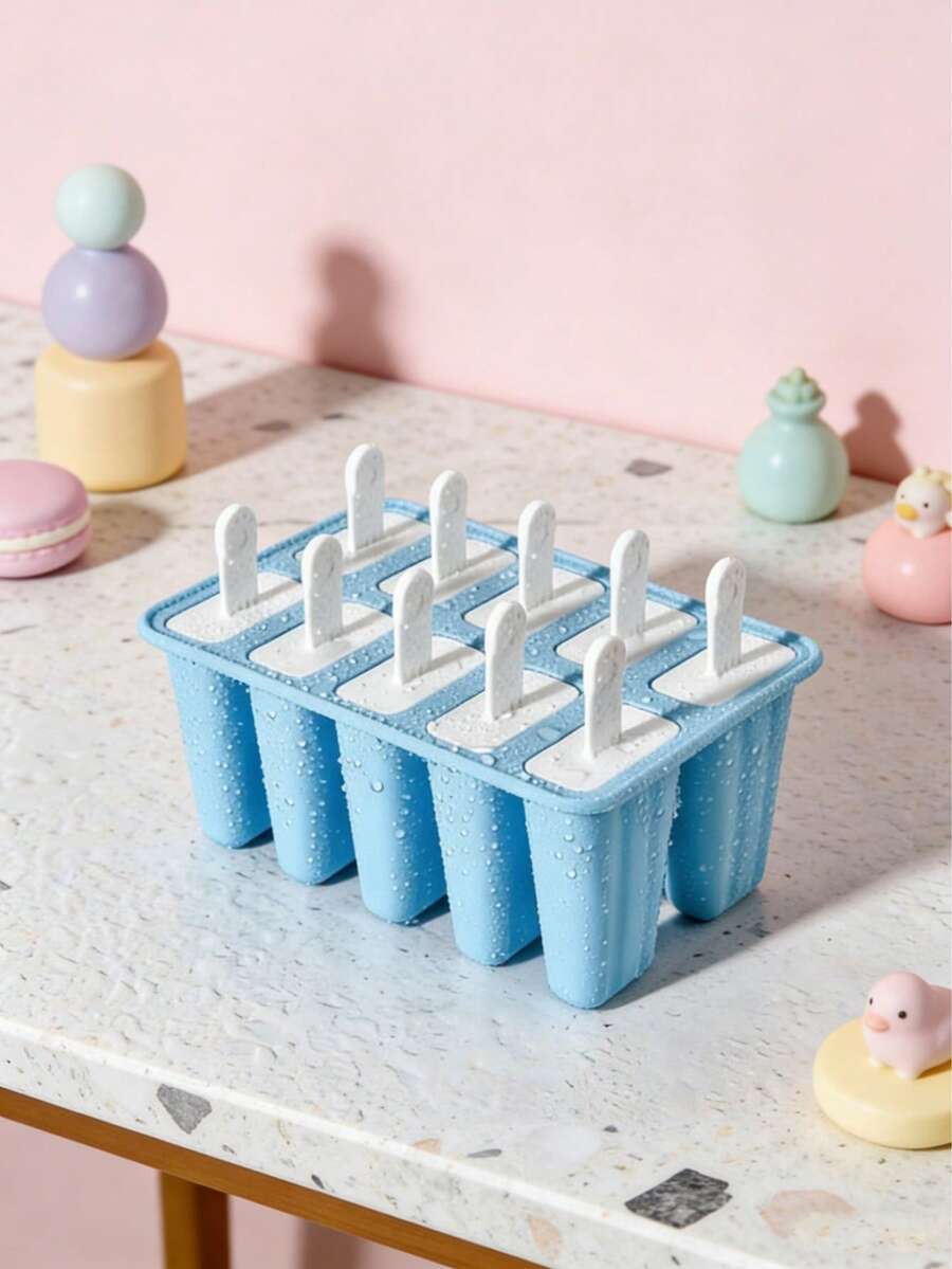 1pc 10-Cavity Ice Pop Molds With Lid Plastic Popsicle Tray Easy-Release Ice Cream Sticks For DIY Frozen Desserts Summer Snacks And Home Kitchen Use - Multicolor - View 1