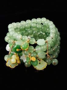 7pcs Elegant Faux Jade Butterfly, Gourd, Ruyi Pendant Bracelet Set, Women's Daily, Party, Holiday Gift Accessories - Multicolor - View 1