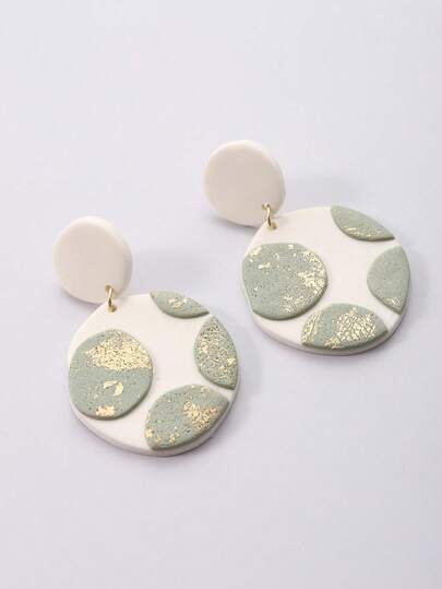 1 Pair Handmade Irregular Volcanic Stone Pendant Earrings With Gold Foil Effect, Exaggerated Design, Suitable For Vacation And Daily Wear