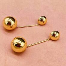 1 Pair Metal Ball Pendant Earrings, Unique Minimalist Luxury Earrings For Women - Gold - View 3