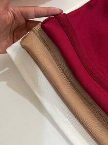 Women's Polo Shirt, Short Sleeve, Ribbed Cotton, Simple, Casual, Knit, Everyday Wear - 酒紅色 - 查看 5