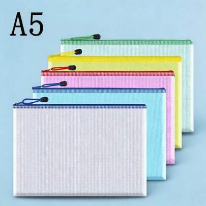 A5 Grid Zipper Bag, PVC Plastic File Bag, 5 Colors, For Storing Paper, Small Items, Cosmetics And Travel Accessories, Etc