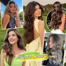 7pcs/Set Curly Hair Extensions, Corn Silk Hair Pieces, Ombre Wavy Hair Clip-In Extensions - Dark Brown - View 8