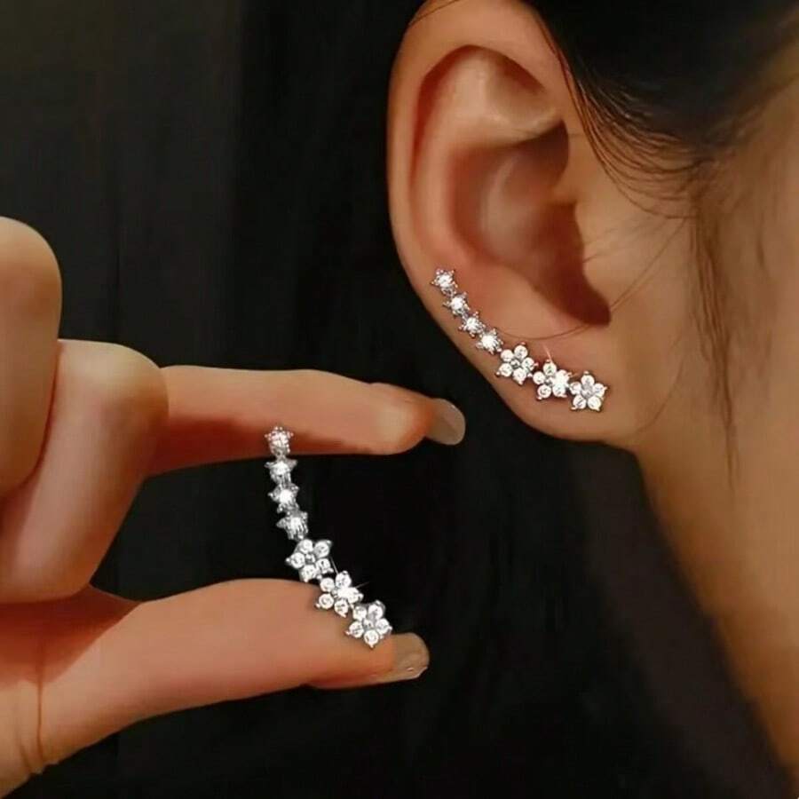 1 Pair Fashionable & Elegant Hypoallergenic Rhinestone Earrings, Suitable For Vacation, Party, Date, Holiday Gift, Versatile Daily Wear - Comet Earrings - View 1
