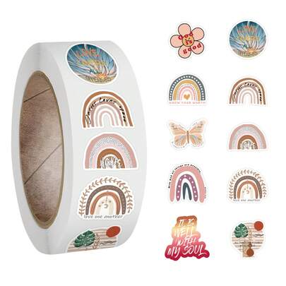 500Pcs Bohemian Inspirational Stickers Roll, For Water Bottles, Scrapbook, Journaling, Laptop, Etc. For Party Favors Birthday Decorate Sticker Roll, For Walls, Envelopes, Birthday And Greeting Cards
