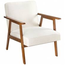 Sweetcrispy Mid-Century Modern Accent Chair With 5.9'' Thick Cushioned Seat, Solid Wood Frame Armchair For Living Room And Bedroom - 米色 - 查看 8