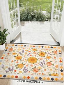 1pc Spring/Summer Large Sunflower Pattern Living Room Carpet, Made Of Soft & Comfortable Plush Material, Easy To Clean, Non-Slip Bottom Design, Suitable For Decorating Halls, Bedrooms, Bathrooms, Kitchens, Dining Rooms, Offices, And Holiday Celebrations - Multicolor - View 15