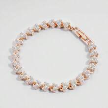 Roman Imitation Crystal Geometric Bracelet Women's Goth Full Rhinestone Bangle Wedding Party Jewelry - ROSE GOLD COLOR - View 2